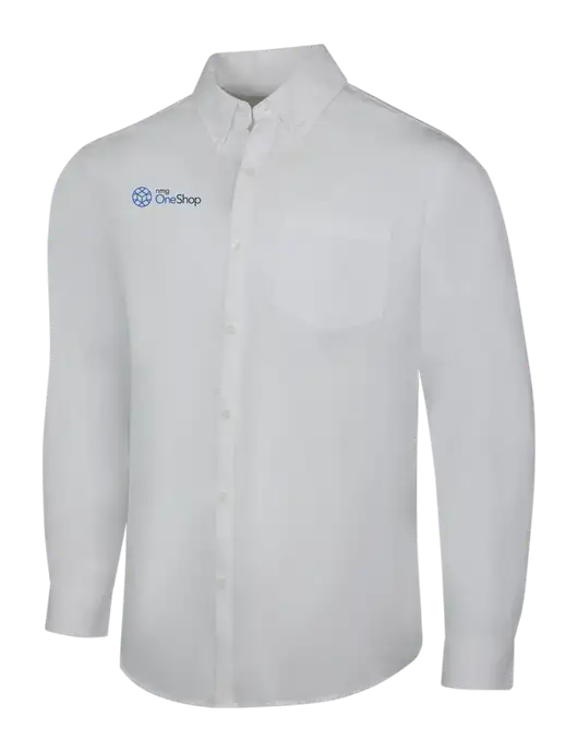 White Long Sleeve Carefree Poplin Shirt w/OneShop Logo