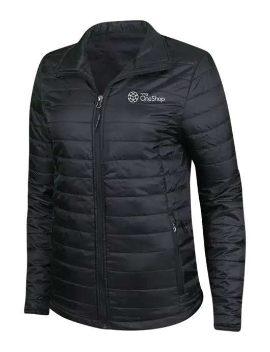 Womens Black Puffy Packable Jacket w/OneShop Logo