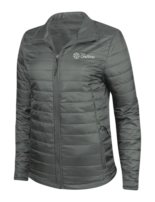 Dark Grey Womens Puffy Packable Jacket w/OneShop Logo