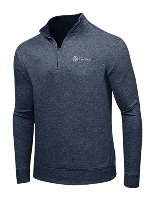 Estate Blue Heather/Charcoal Heather Interlock 1/4 Zip w/OneShop Logo