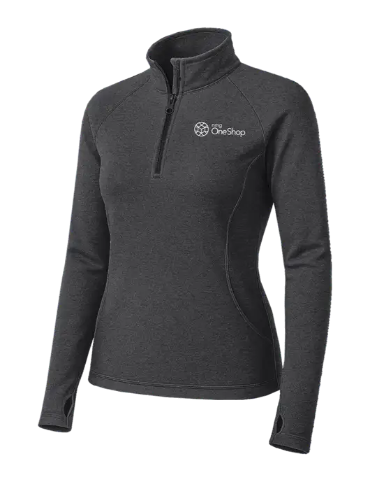Dark Grey Heather Womens Sport Wick Stretch 1/4 Zip Pullover w/OneShop Logo