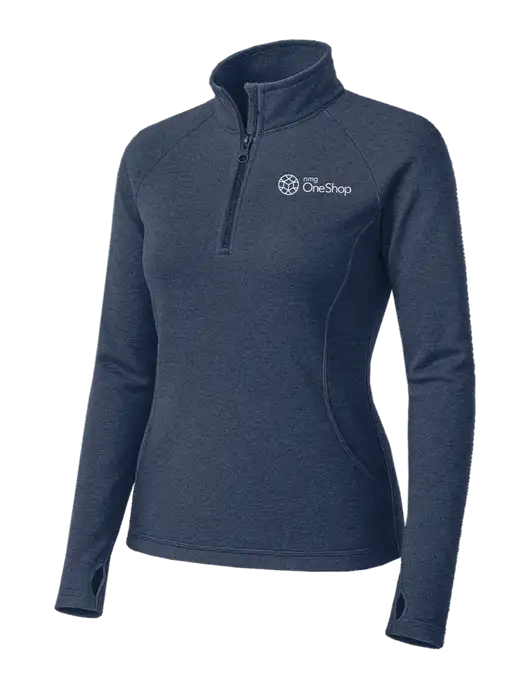 Navy Heather Womens Sport Wick Stretch 1/4 Zip Pullover w/OneShop Logo