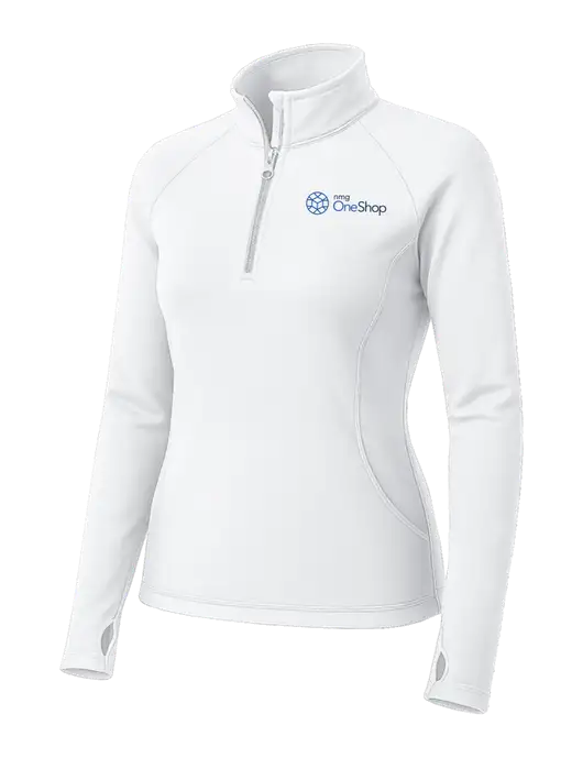 White Womens Sport Wick Stretch 1/4 Zip Pullover w/OneShop Logo