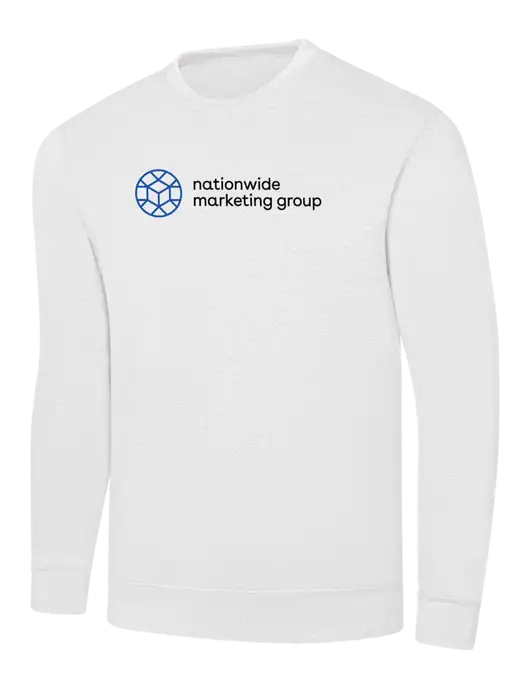White 7.8 oz Ring Spun Crew Sweatshirt w/Nationwide Logo