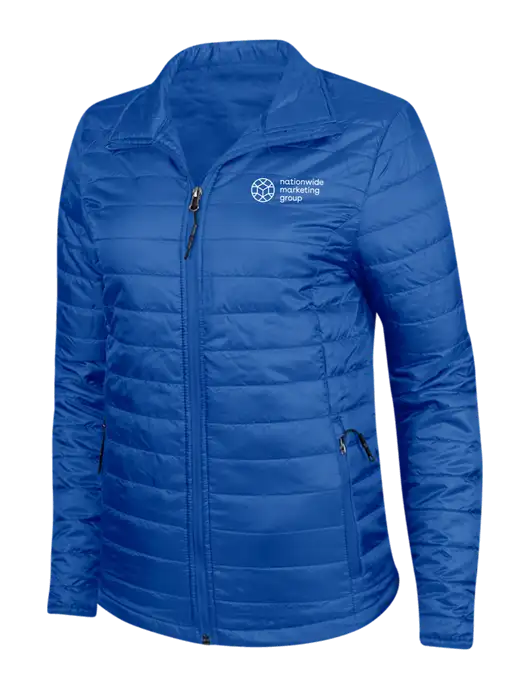 Dark Royal Blue Womens Puffy Packable Jacket w/Nationwide Logo