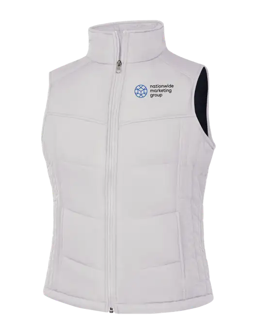 Womens White/Dark Slate Puffy Vest w/Nationwide Logo