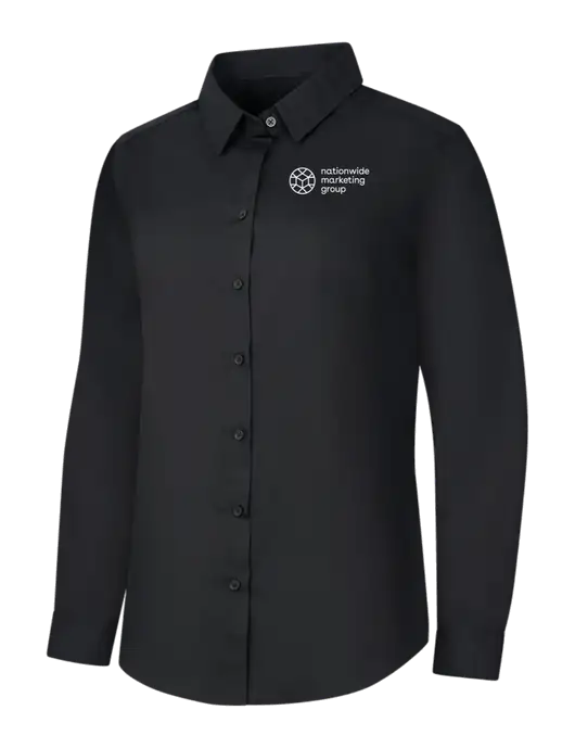 Womens Black Long Sleeve Carefree Poplin Shirt w/Nationwide Logo