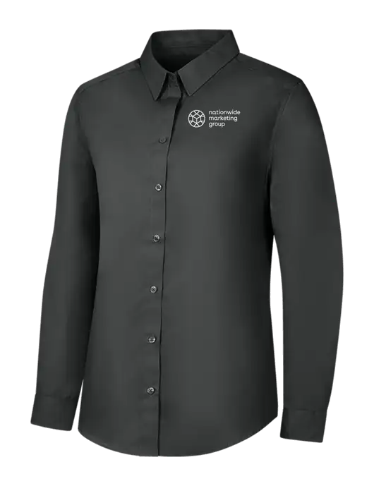 Womens Dark Grey Long Sleeve Carefree Poplin Shirt w/Nationwide Logo