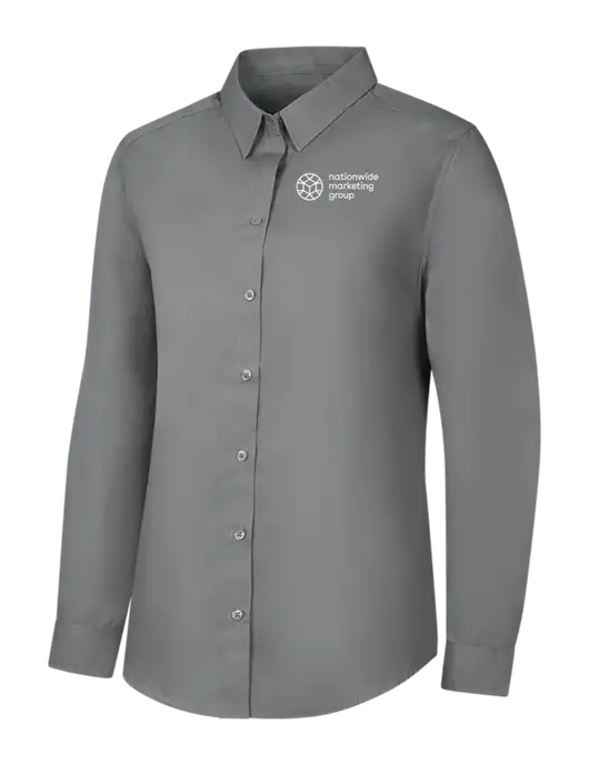 Womens Medium Grey Long Sleeve Carefree Poplin Shirt w/Nationwide Logo