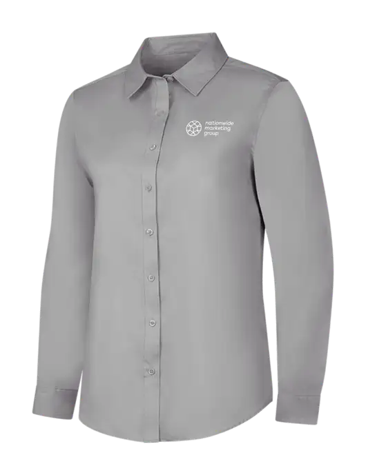Light Grey Womens Long Sleeve Superpro React Twill Shirt w/Nationwide Logo