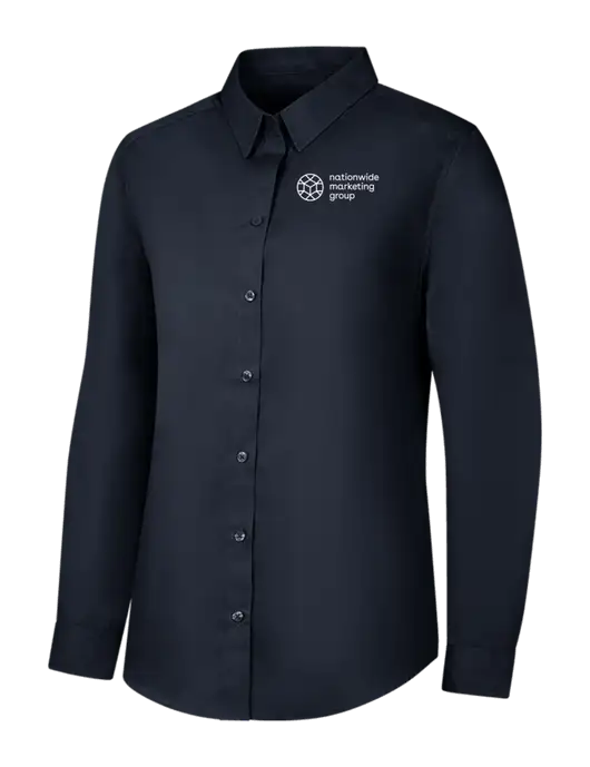 Womens River Blue Navy Long Sleeve Carefree Poplin Shirt w/Nationwide Logo