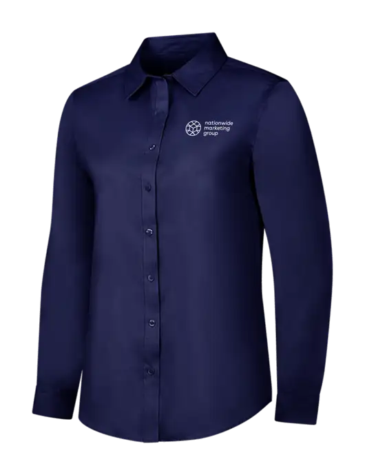 Navy Womens Long Sleeve Superpro React Twill Shirt w/Nationwide Logo