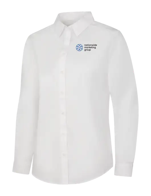 Womens White Long Sleeve Carefree Poplin Shirt w/Nationwide Logo