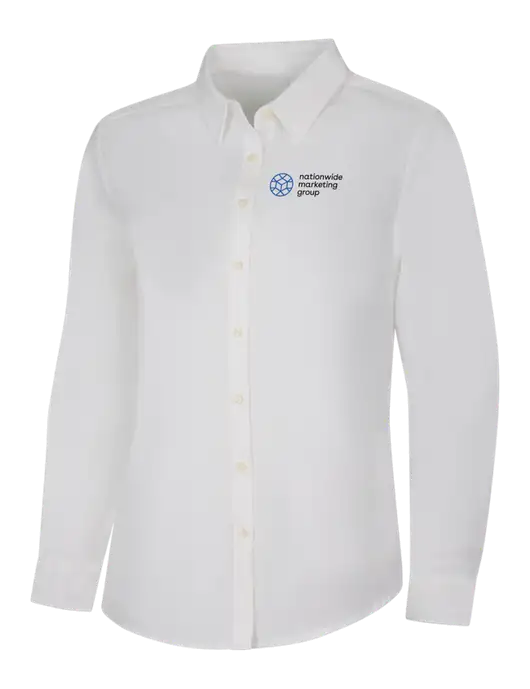 Womens White Long Sleeve Superpro React Twill Shirt w/Nationwide Logo
