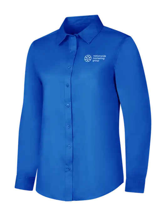 Womens Long Sleeve Royal Blue Superpro React Twill Shirt w/Nationwide Logo