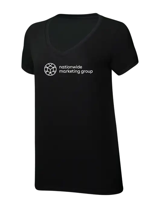 Womens Simply Soft V-Neck Black 4.5oz  Poly/Combed Ring Spun Cotton T-Shirt w/Nationwide Logo