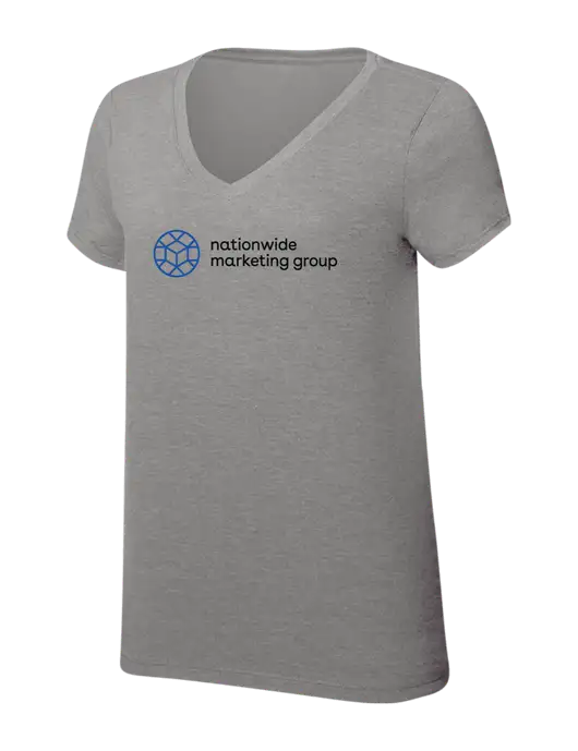 Womens Simply Soft V-Neck Grey Frost 4.5oz  Poly/Combed Ring Spun Cotton T-Shirt w/Nationwide Logo