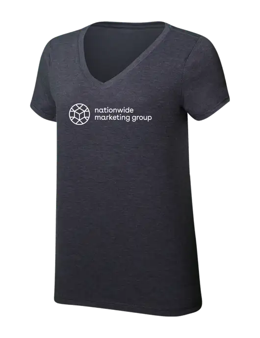 Womens Simply Soft V-Neck Heather Charcoal 4.5oz  Poly/Combed Ring Spun Cotton T-Shirt w/Nationwide Logo