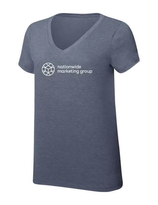 Womens Simply Soft V-Neck Navy Frost 4.5oz  Poly/Combed Ring Spun Cotton T-Shirt w/Nationwide Logo
