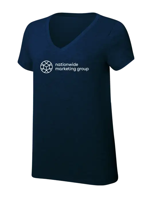 Womens Simply Soft V-Neck New Navy 4.5oz  Poly/Combed Ring Spun Cotton T-Shirt w/Nationwide Logo