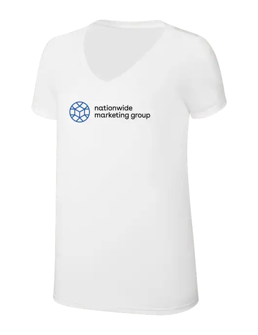 Womens Simply Soft V-Neck White 4.5oz  Poly/Combed Ring Spun Cotton T-Shirt w/Nationwide Logo