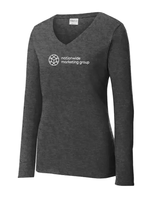 Womens  V-Neck Ring Spun Dark Heather Grey 4.5 oz Long Sleeve T-Shirt w/Nationwide Logo