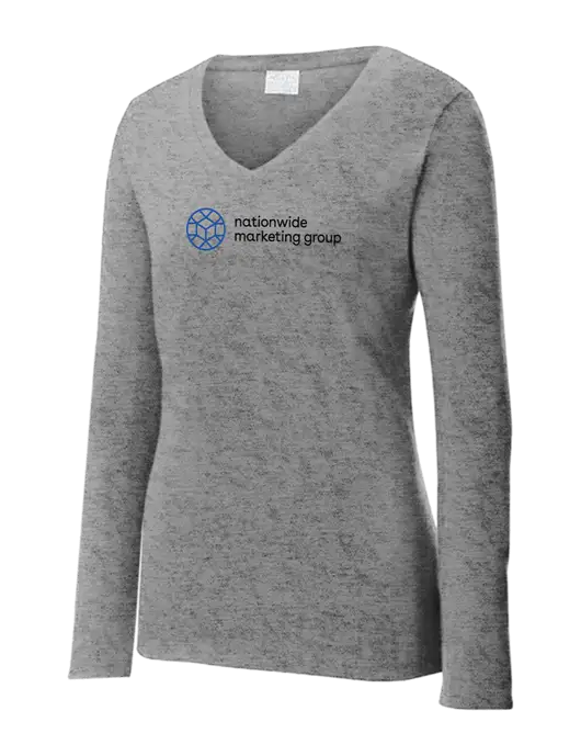 Womens  V-Neck Ring Spun Grey Heather 4.5 oz Long Sleeve T-Shirt w/Nationwide Logo