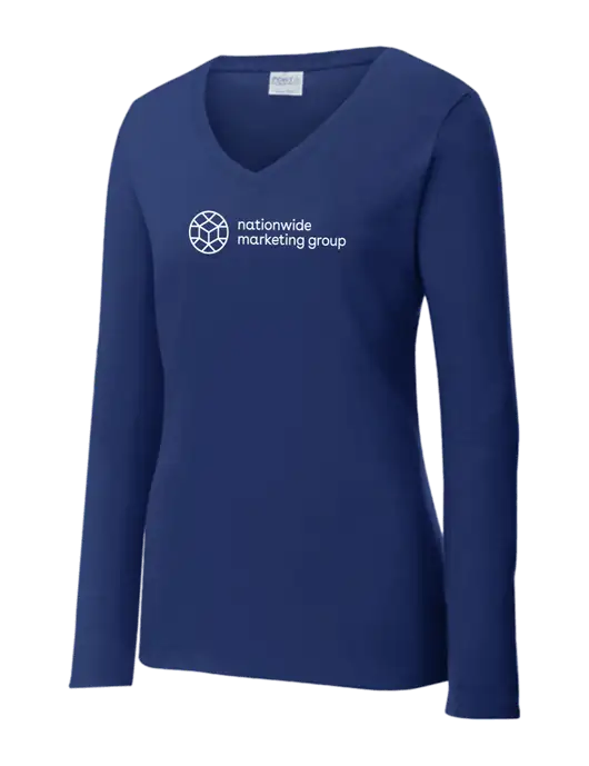 Womens  V-Neck Ring Spun Navy 4.5 oz Long Sleeve T-Shirt w/Nationwide Logo