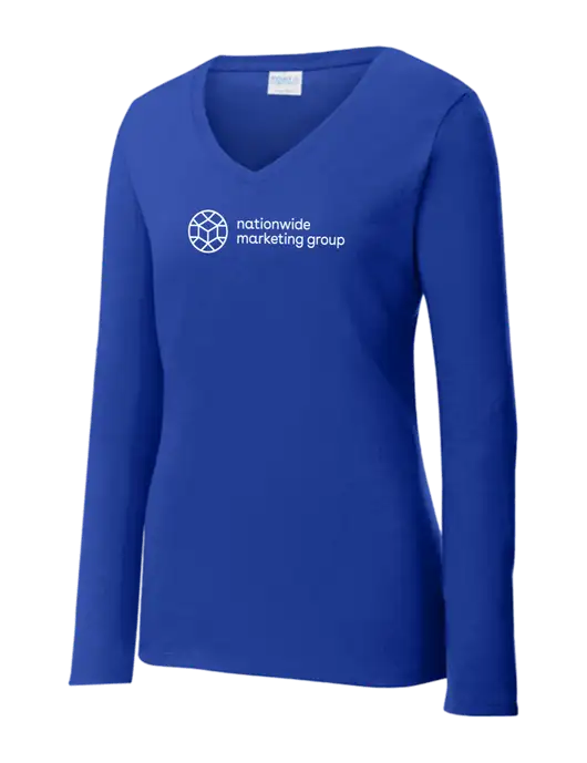 Womens  V-Neck Ring Spun Royal 4.5 oz Long Sleeve T-Shirt w/Nationwide Logo