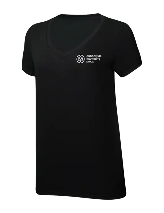 Womens Simply Soft V-Neck Black 4.5oz  Poly/Combed Ring Spun Cotton T-Shirt w/Nationwide Logo