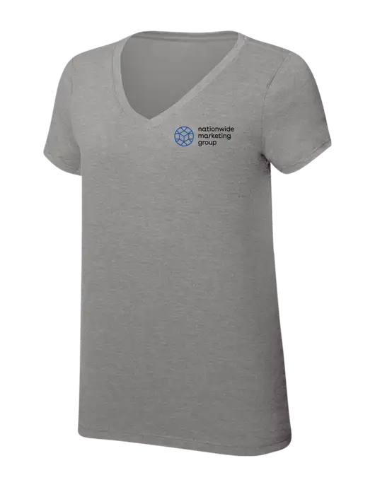 Womens Simply Soft V-Neck Grey Frost 4.5oz  Poly/Combed Ring Spun Cotton T-Shirt w/Nationwide Logo
