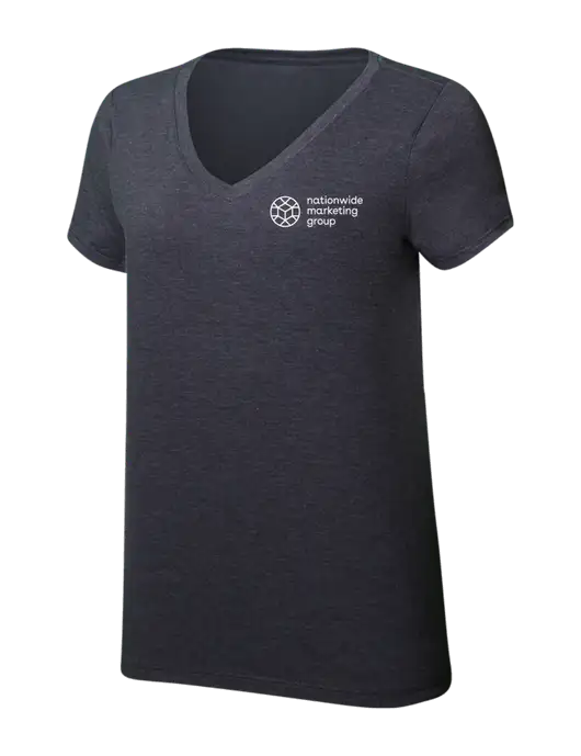 Womens Simply Soft V-Neck Heather Charcoal 4.5oz  Poly/Combed Ring Spun Cotton T-Shirt w/Nationwide Logo