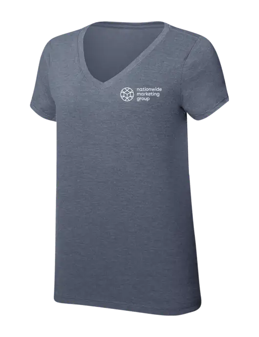Womens Simply Soft V-Neck Navy Frost 4.5oz  Poly/Combed Ring Spun Cotton T-Shirt w/Nationwide Logo
