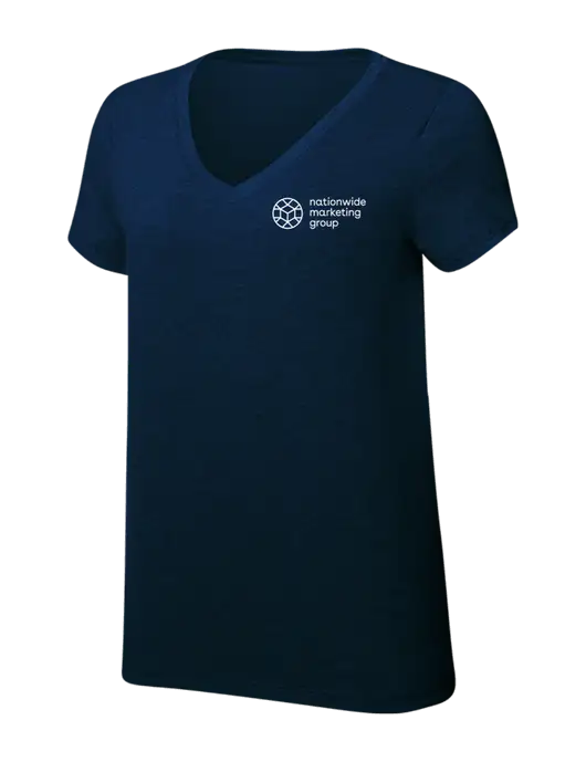 Womens Simply Soft V-Neck New Navy 4.5oz  Poly/Combed Ring Spun Cotton T-Shirt w/Nationwide Logo