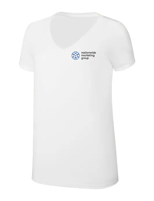 Womens Simply Soft V-Neck White 4.5oz  Poly/Combed Ring Spun Cotton T-Shirt w/Nationwide Logo
