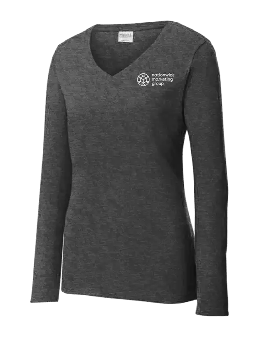 Womens  V-Neck Ring Spun Dark Heather Grey 4.5 oz Long Sleeve T-Shirt w/Nationwide Logo