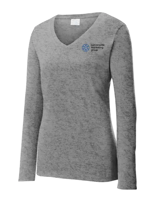 Womens  V-Neck Ring Spun Grey Heather 4.5 oz Long Sleeve T-Shirt w/Nationwide Logo