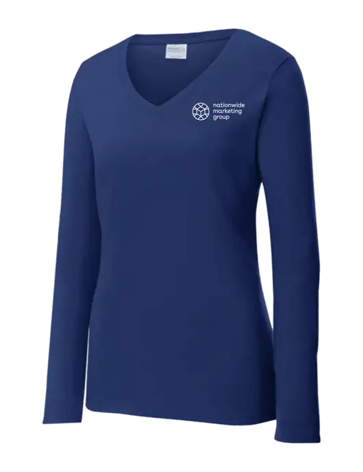 Womens  V-Neck Ring Spun Navy 4.5 oz Long Sleeve T-Shirt w/Nationwide Logo