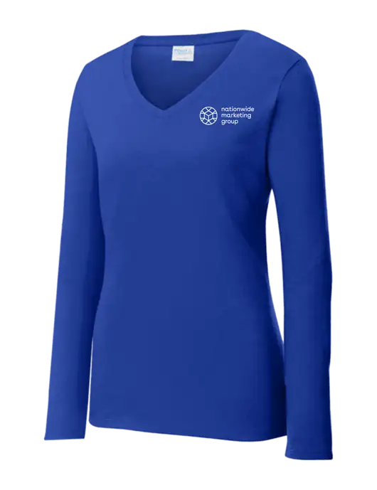 Womens  V-Neck Ring Spun Royal 4.5 oz Long Sleeve T-Shirt w/Nationwide Logo