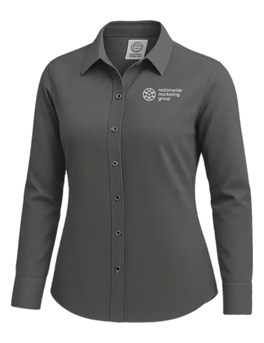 Brooks Brothers Womens Dark Grey Wrinkle-Free Stretch Nailhead Shirt w/Nationwide Logo