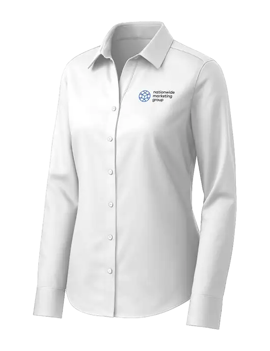 Brooks Brothers Womens White Wrinkle-Free Stretch Pinpoint Shirt w/Nationwide Logo